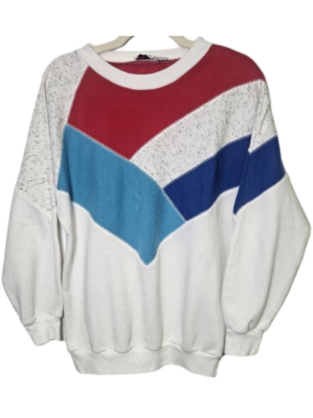 Vintage 80s Colorblock Sweatshirt Womens 18W Oversized Made In Macau Retro Geome